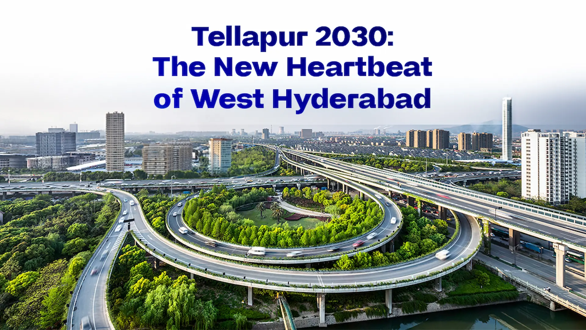 A modern high-rise gated community in Tellapur, Hyderabad, featuring landscaped decks, co-working zones, and retail spaces.